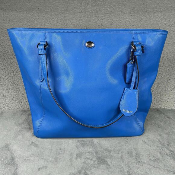 Coach Peyton Zip Top Tote Cerulean Blue Saffiano Leather Shoulder Bag F27349 - Picture 1 of 12